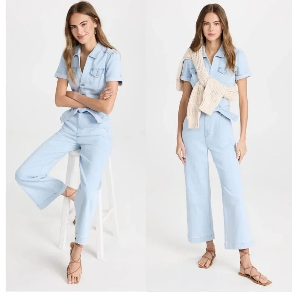 PAIGE ANESSA Short Sleeve Denim JUMPSUIT with
BELT in “Kokomo” light wash